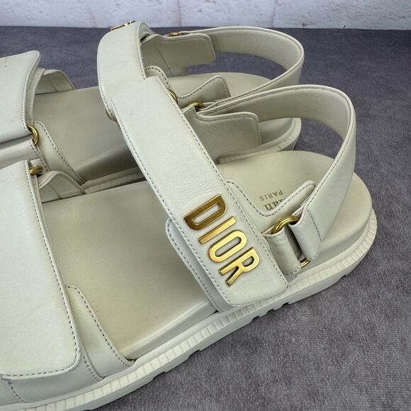 Authentic Dior Dioract Off White Sandals Gold Logo 39.5 - Picture 4 of 16